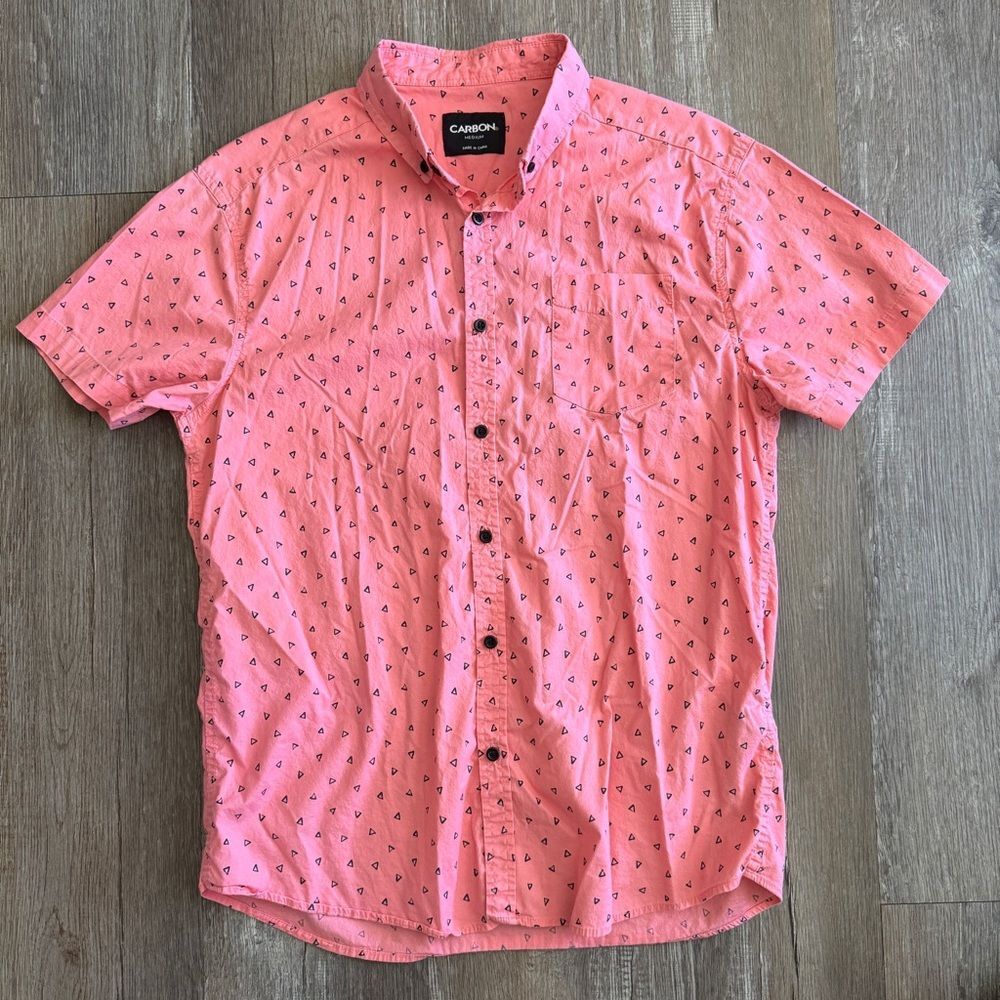 Carbon Pink w/Black Triangles Men's Button Down Shirt Medium